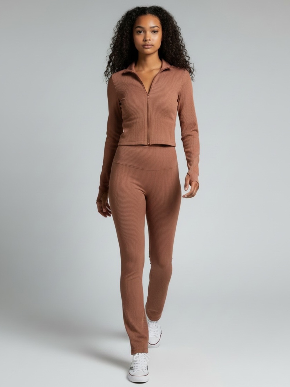 Gypsy + Jade Ribbed Zip-Up Top and Pants Set size L/XL